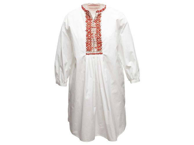 Valentino Garavani Valentino verziertes Langarmkleid in Weiß & Orange Größe IT 42 - Ansicht 2