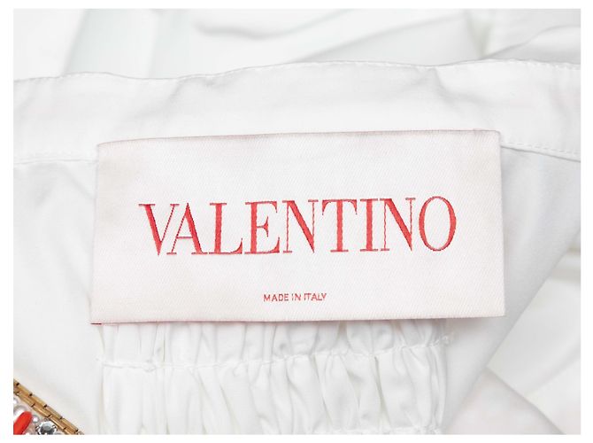 Valentino Garavani Valentino verziertes Langarmkleid in Weiß & Orange Größe IT 42 - Ansicht 5