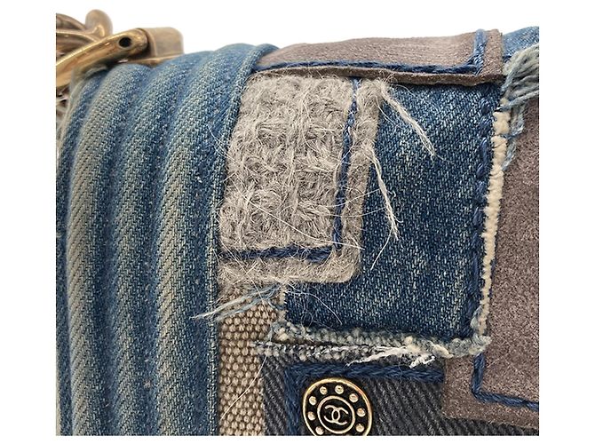 Borsa Boy Chanel Old Medium in denim patchwork blu - vista 12