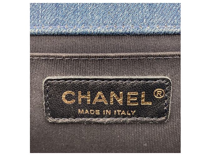 Borsa Boy Chanel Old Medium in denim patchwork blu - vista 7