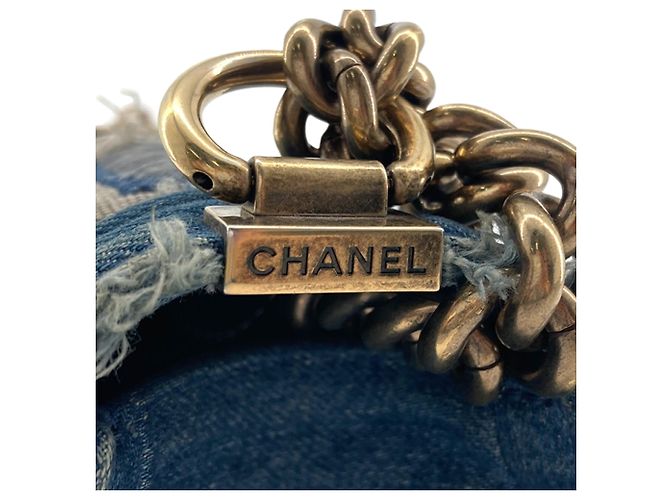 Borsa Boy Chanel Old Medium in denim patchwork blu - vista 9