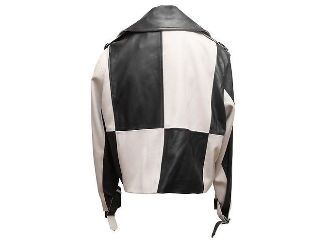 Autre Marque Madonna & Co Patchwork-Jacke aus Leder & Baumwolle Schwarz & Beige Größe US M - Ansicht 4