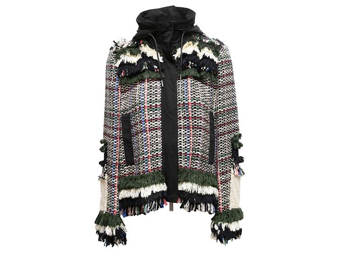 Sacai Tweed Kapuzenjacke Schwarz & Multicolor Designer Größe 3 - Ansicht 2