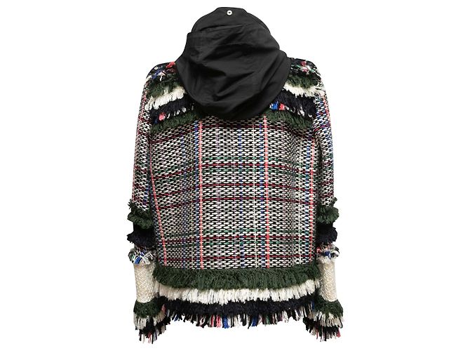 Sacai Tweed Kapuzenjacke Schwarz & Multicolor Designer Größe 3 - Ansicht 4