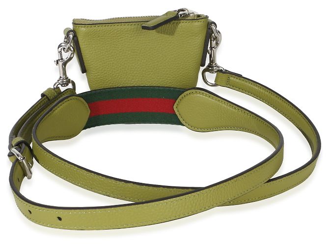 Gucci Mini B Shoulder Pouch in pelle di vitello martellata Olive Green Verde - vista 2