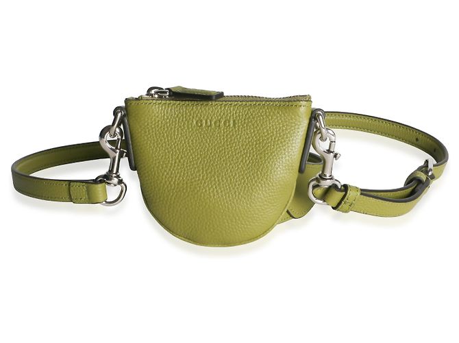 Gucci Mini B Shoulder Pouch in pelle di vitello martellata Olive Green Verde - vista 3