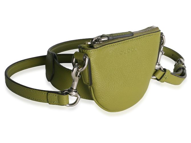 Gucci Mini B Shoulder Pouch in pelle di vitello martellata Olive Green Verde - vista 4
