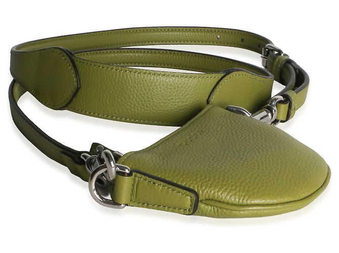 Gucci Mini B Shoulder Pouch in pelle di vitello martellata Olive Green Verde - vista 7