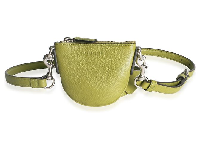 Gucci Mini B Shoulder Pouch in pelle di vitello martellata Olive Green Verde - vista 8