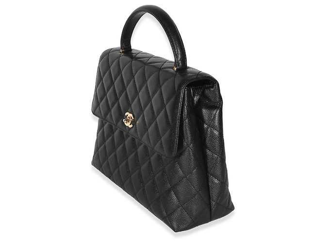 Gabrielle Borsa Chanel Vintage 24k Black Quilted Caviar Kelly Top Handle Bag Nero - vista 3
