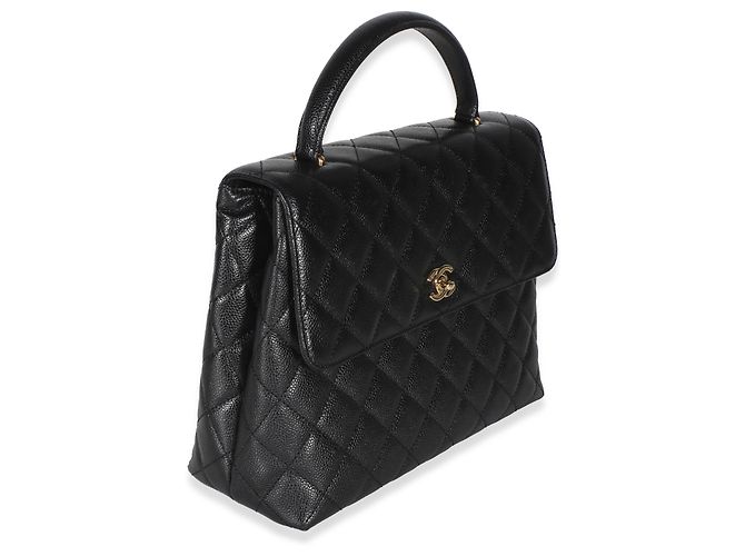 Gabrielle Borsa Chanel Vintage 24k Black Quilted Caviar Kelly Top Handle Bag Nero - vista 4