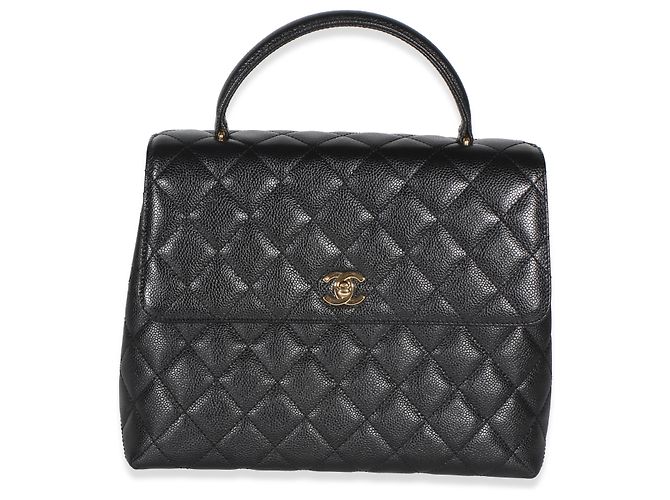 Gabrielle Borsa Chanel Vintage 24k Black Quilted Caviar Kelly Top Handle Bag Nero - vista 8