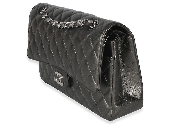 Gabrielle Borsa Chanel Medium Classic Double Flap in pelle d'agnello matelassé grigio metallizzato Metallico - vista 3
