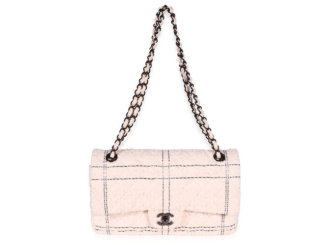 Gabrielle Chanel Medium Double Flap Bag aus multicolorigem gestepptem Tweed in Hellrosa Pink - Ansicht 5