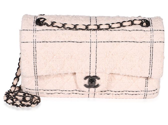Gabrielle Chanel Medium Double Flap Bag aus multicolorigem gestepptem Tweed in Hellrosa Pink - Ansicht 8