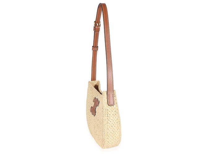 Céline Bolsa de Ombro Celine Medium Tilly em Ráfia Natural e Pele de Vitelo Triomphe Bege - vista 3