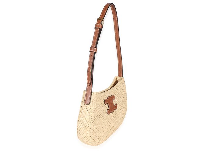 Céline Bolsa de Ombro Celine Medium Tilly em Ráfia Natural e Pele de Vitelo Triomphe Bege - vista 4