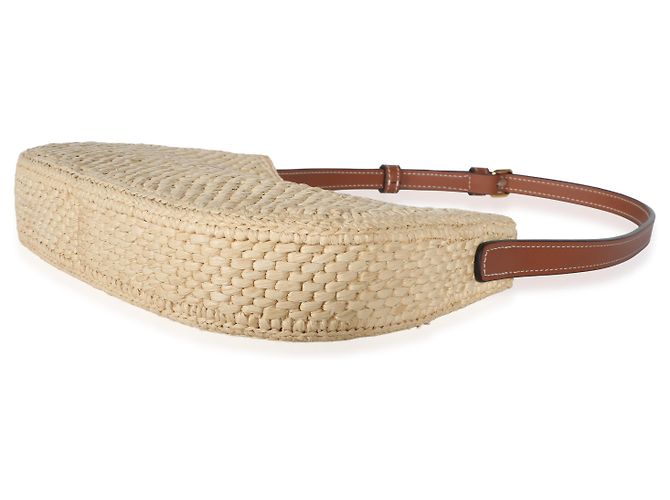 Céline Bolsa de Ombro Celine Medium Tilly em Ráfia Natural e Pele de Vitelo Triomphe Bege - vista 6