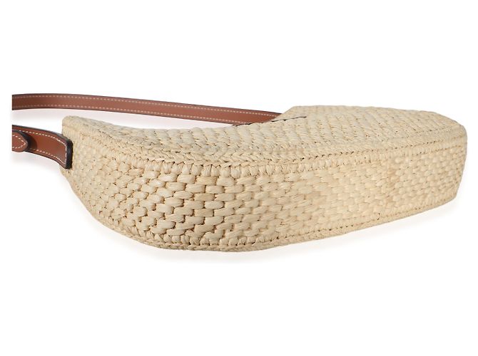 Céline Bolsa de Ombro Celine Medium Tilly em Ráfia Natural e Pele de Vitelo Triomphe Bege - vista 7