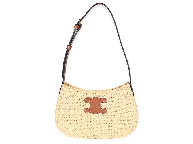 Céline Bolsa de Ombro Celine Medium Tilly em Ráfia Natural e Pele de Vitelo Triomphe Bege - vista 8
