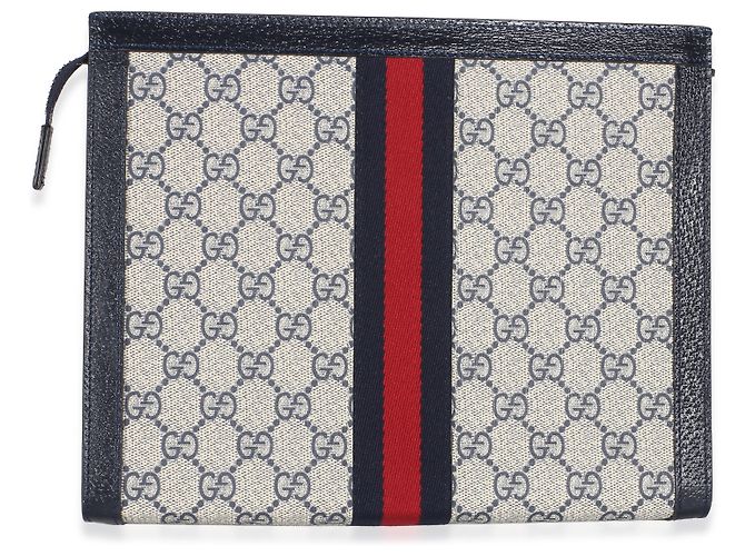 Pouch Ophidia Large in tela GG Supreme blu navy Gucci - vista 2