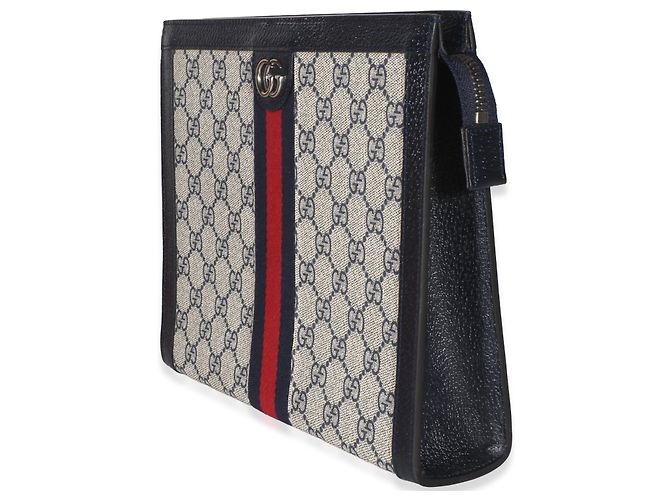 Pouch Ophidia Large in tela GG Supreme blu navy Gucci - vista 3