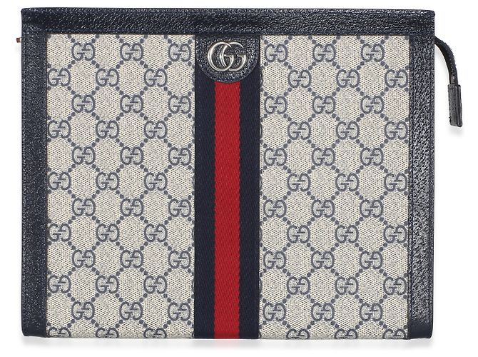 Pouch Ophidia Large in tela GG Supreme blu navy Gucci - vista 8