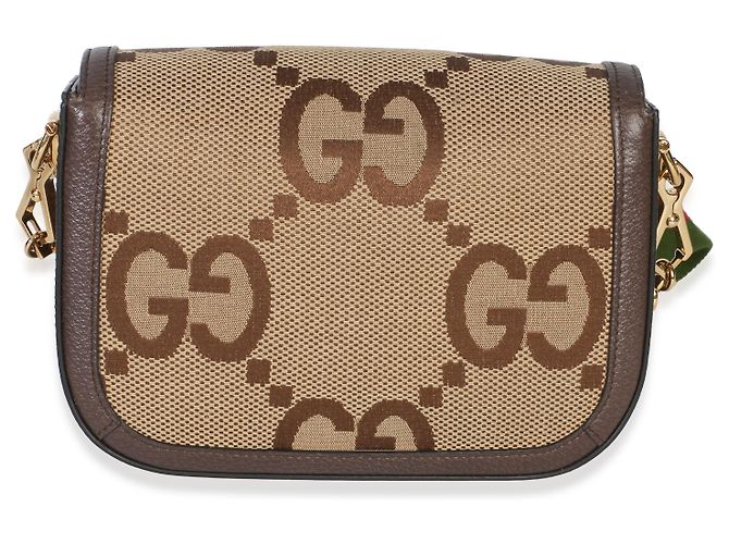 Borsa a tracolla Gucci Camel Monogram Jumbo GG in pelle di vitello Web Small Horsebit 1955 - vista 2