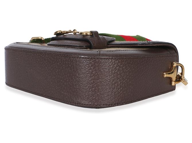 Borsa a tracolla Gucci Camel Monogram Jumbo GG in pelle di vitello Web Small Horsebit 1955 - vista 6