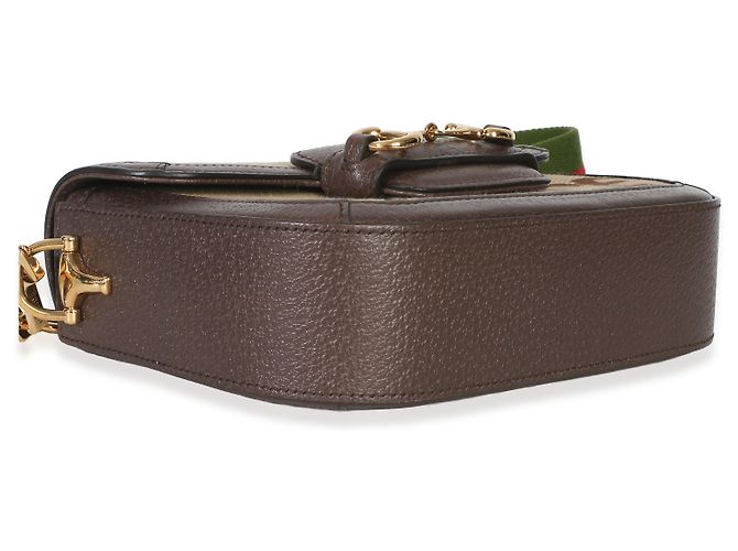 Borsa a tracolla Gucci Camel Monogram Jumbo GG in pelle di vitello Web Small Horsebit 1955 - vista 7
