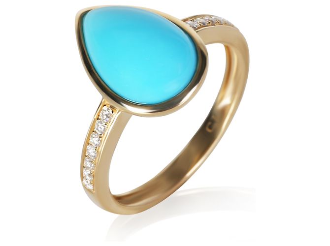 Autre Marque Anello in oro giallo, turchese e diamanti - vista 3