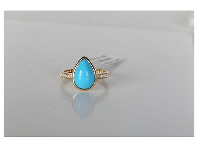 Autre Marque Anello in oro giallo, turchese e diamanti - vista 4