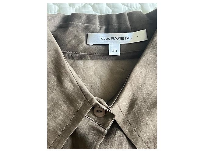 Camisa de seda castanha Carven Marrom - vista 2