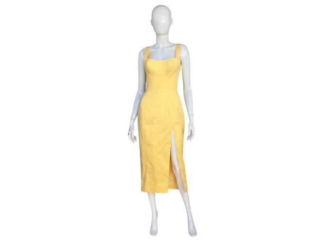 Autre Marque Veronica Iorio Vestido midi de algodón amarillo con abertura - vista 2