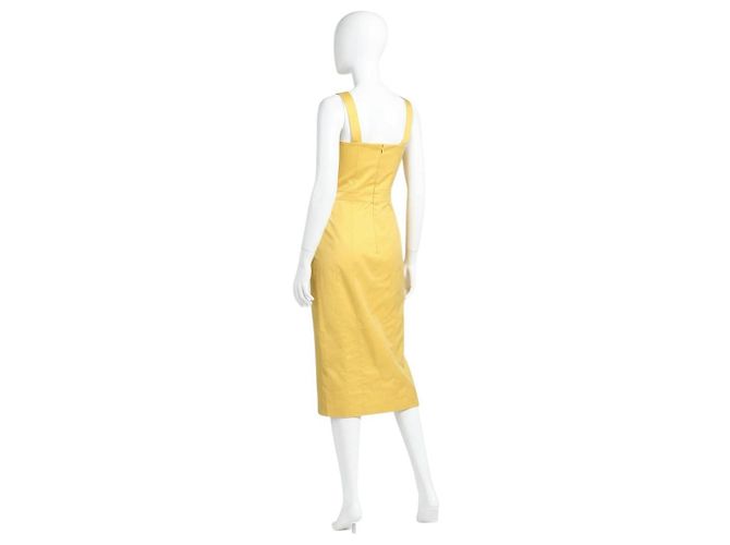 Autre Marque Veronica Iorio Vestido midi de algodón amarillo con abertura - vista 3