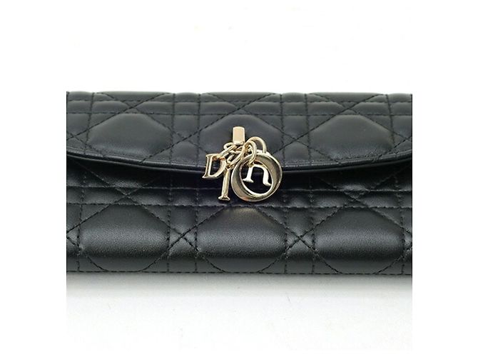Portafoglio lungo Christian Dior in pelle d'agnello nera Nero - vista 3