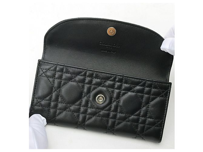 Portafoglio lungo Christian Dior in pelle d'agnello nera Nero - vista 5