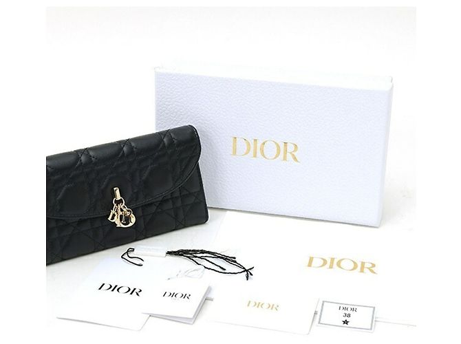 Portafoglio lungo Christian Dior in pelle d'agnello nera Nero - vista 8