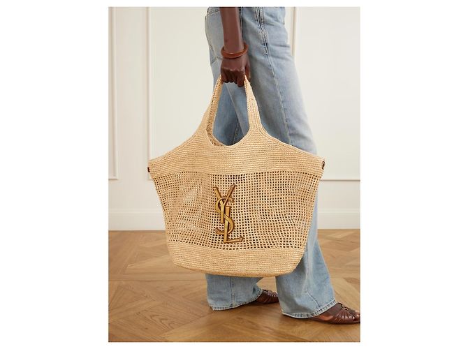 Autre Marque Saint Laurent Rive Gauche Borsa Tote in Rafia Beige - vista 11