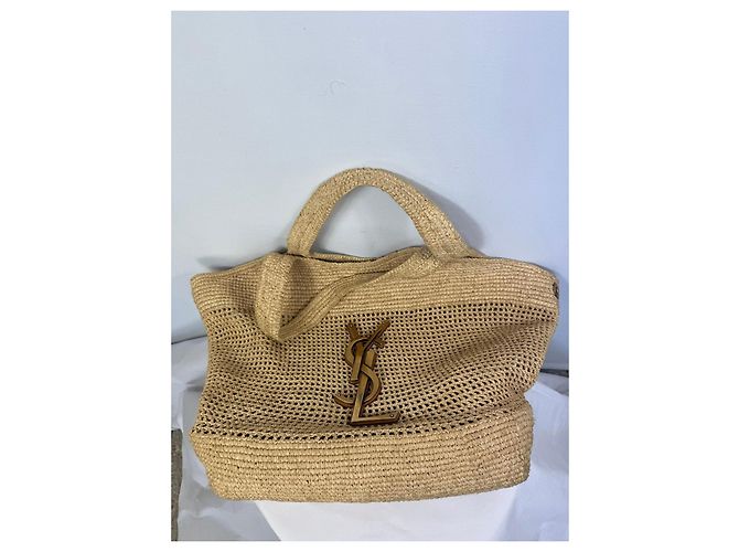 Autre Marque Saint Laurent Rive Gauche Borsa Tote in Rafia Beige - vista 2