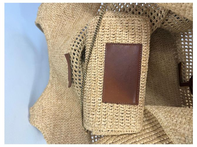Autre Marque Saint Laurent Rive Gauche Borsa Tote in Rafia Beige - vista 7