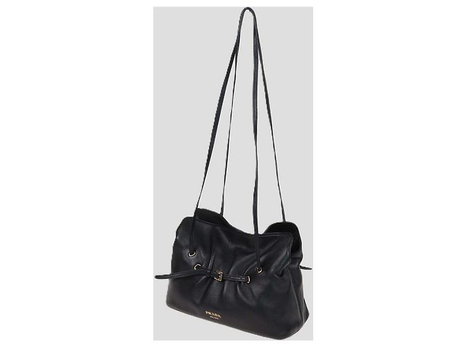 Bolsa de ombro pequena Dada Prada em couro preto - vista 2