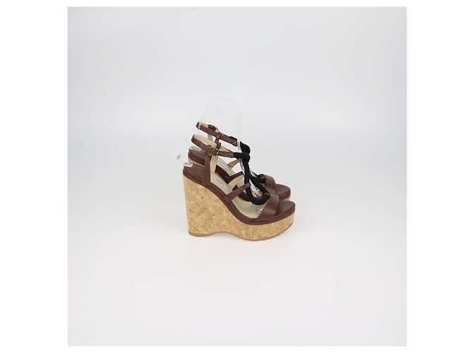 Sandali con zeppa in sughero Wynwood in pelle marrone Jimmy Choo - vista 3