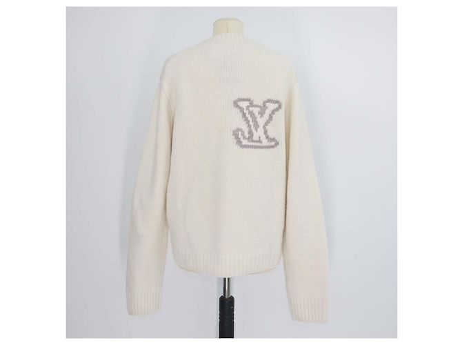 Louis Vuitton Rundhals-Pullover aus Off-White-Wollmischung mit Intarsia Aus weiß - Ansicht 3