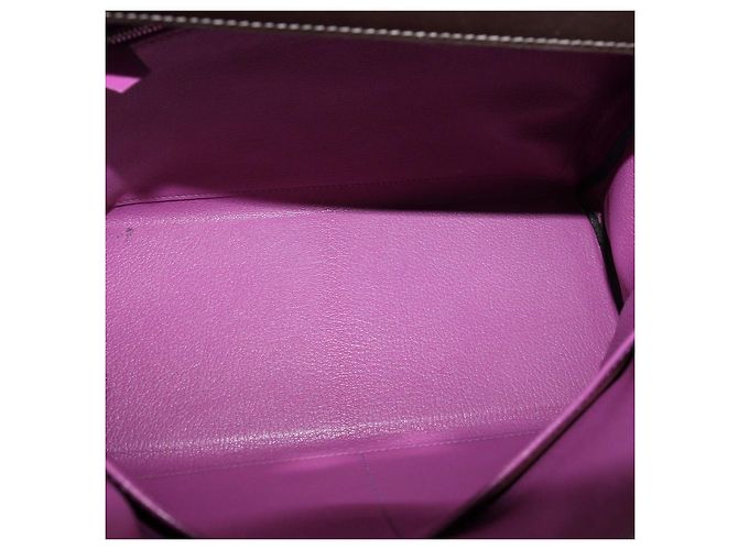 Hermès Borsa Kelly Retourne 28 Hermes Chocolat, Pelle Box Calf Cyclamen, Hardware in Palladio Multicolore - vista 7