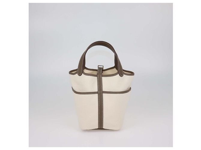 Hermès Borsa Hermes Cargo Picotin Lock 18 in Toile e Pelle Swift Ecru, Etoupe Grigio Bianco sporco - vista 3