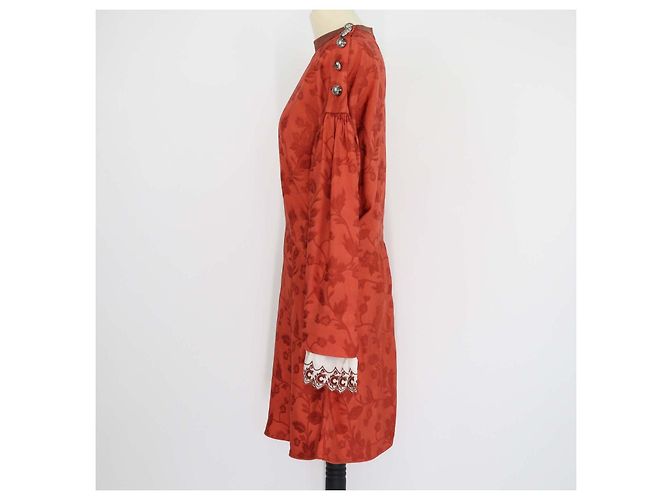 Chloé Chloe Langarmiges Knopfkleid aus Viskose mit Blumenmuster in Burnt Ochre Braun - Ansicht 2
