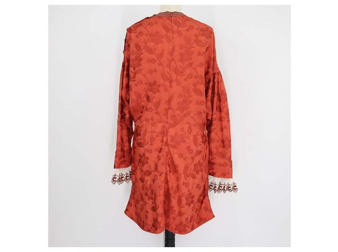 Chloé Chloe Langarmiges Knopfkleid aus Viskose mit Blumenmuster in Burnt Ochre Braun - Ansicht 3