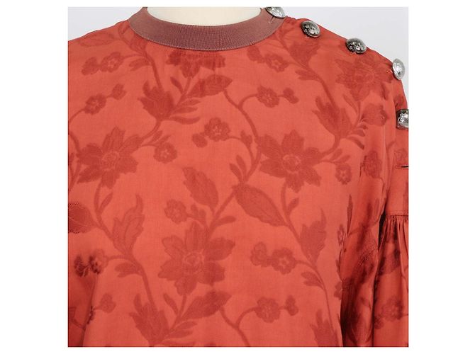 Chloé Chloe Langarmiges Knopfkleid aus Viskose mit Blumenmuster in Burnt Ochre Braun - Ansicht 4