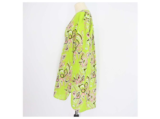 Mini abito Emilio Pucci in misto cotone verde con stampa paisley, scollo a V e maniche a tre quarti - vista 2